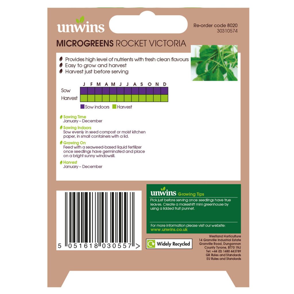 Unwins Microgreens Rocket Victoria Seeds 5051618030557 2